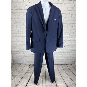 Unbranded Blue Full Suit 4 Piece Set Vest Pants Necktie Notch 2 Button Jacket XL